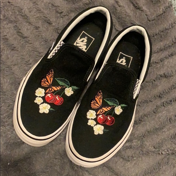 checkered floral slip on vans
